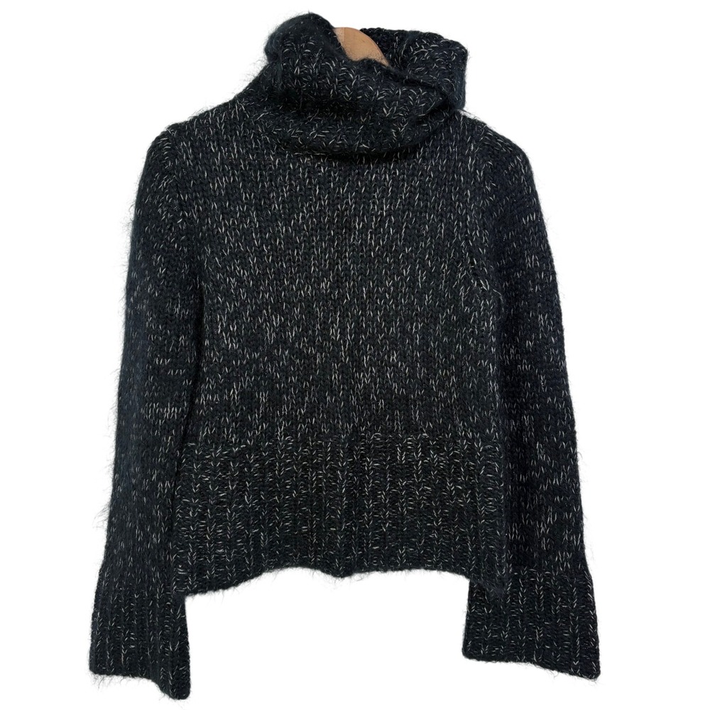Y2K Express World Brand Mohair Wool Blend Marled Turtleneck Sweater Black M